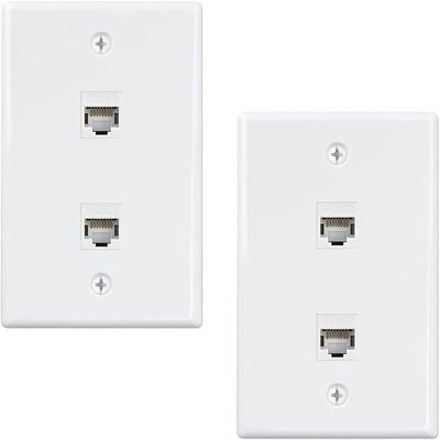 Nicfaky 2 Port Ethernet Wall Plate, Cat6 Female to Female Wall RJ45 Inline Coupler Wall Outlet, White