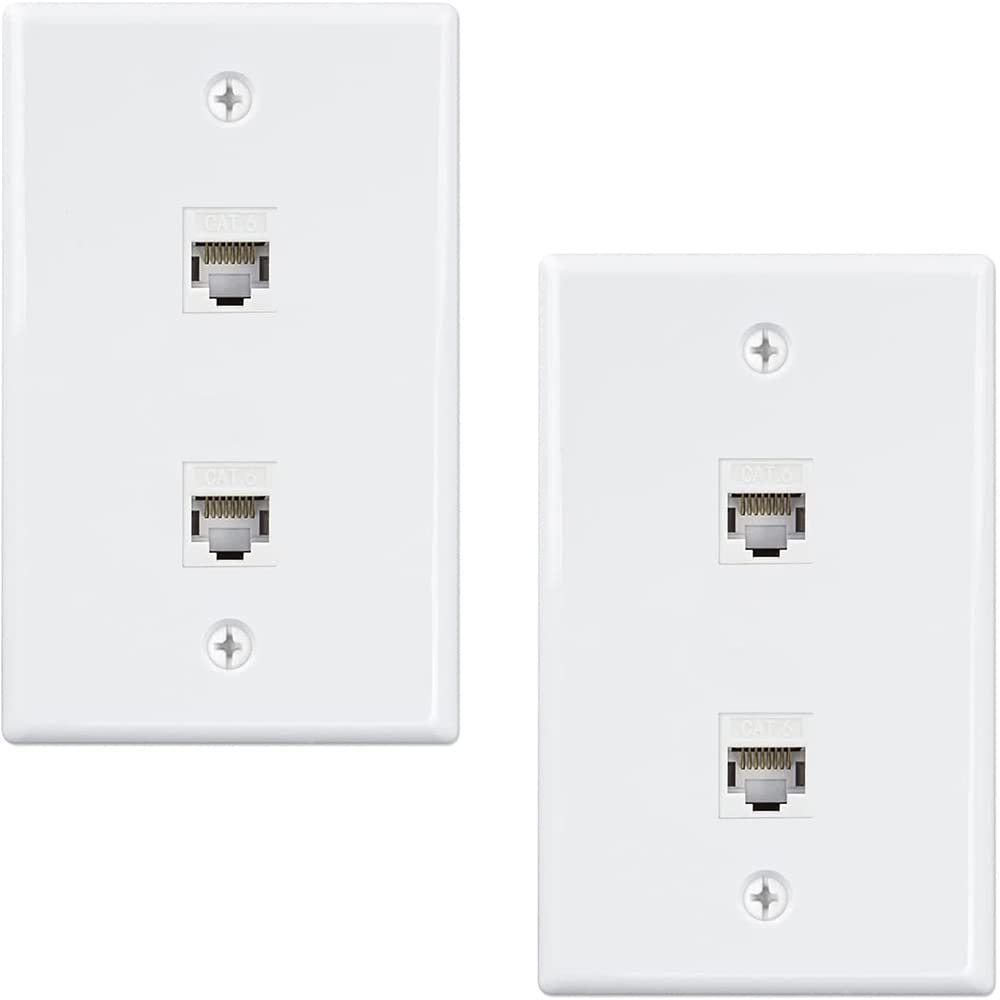 Nicfaky 2 Port Ethernet Wall Plate, Cat6 Female to Female Wall RJ45 Inline Coupler Wall Outlet, White