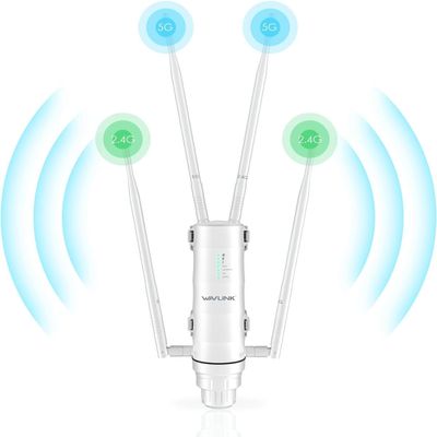 WAVLINK 2025 AC1200 Outdoor Long Range Weatherproof Dual Band WiFi Extender/Wireless Access Point with Outside PoE Powered,Gigabit Port,Supports Router/AP/Repeater Modes for Courtyard,RV,Campsite