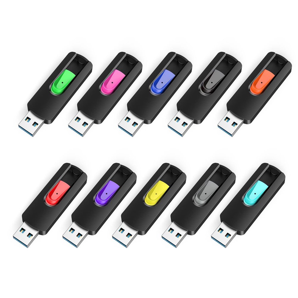 RAOYI 10 Pack 64GB USB 3.0 Flash Drives Slide Retractable Memory Stick Bulk Thumb Drive Jump Drive Zip Drive USB Sticks Data Storage Backup for PC Mac (64G, 10 Mixed Color)