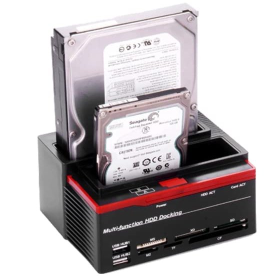 892U2ISC 2.5/3.5" SATA IDE HDD Docking Station Clone HDD Enclosure USB 2 Ports USB 2.0 Hub MS/M2/XD/CF/SD/TF Card Reader