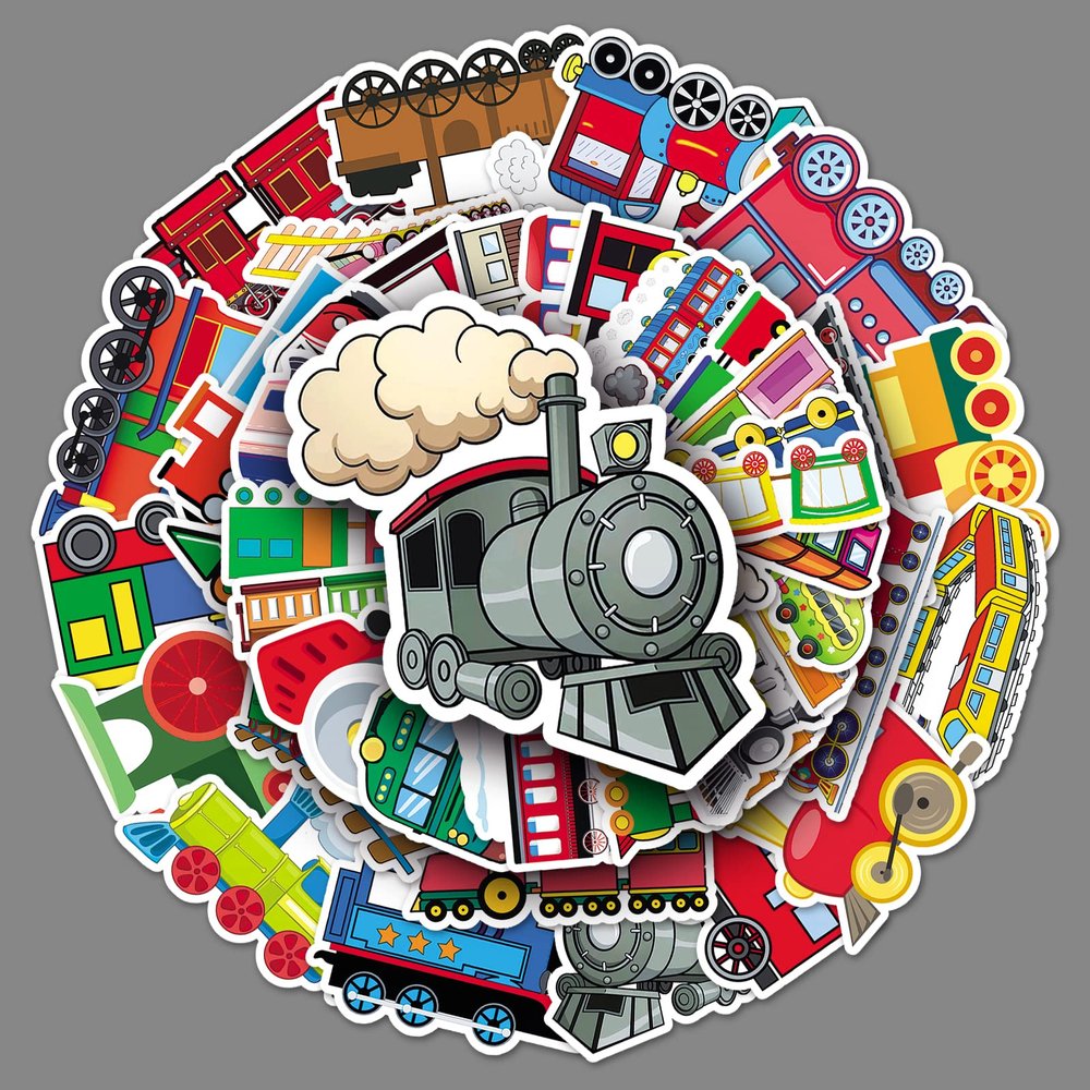 100 Pcs Train Stickers, Vinyl Waterproof Stickers for Water Bottles, Laptop, Notebook, Scrapbook, Luggage, Cell Phone, Skateboard, Helmet, Train Party Favors