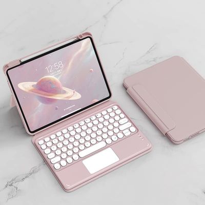 QYiiD Keyboard Case for iPad 9th Generation 2021 10.2 8th/7th, Detachable Magnetic Cover, Vertical Stand & Magnetically Cute Color Round Key Trackpad Keyboard for iPad 9th/8th/7th Gen 2021/2020, Pink