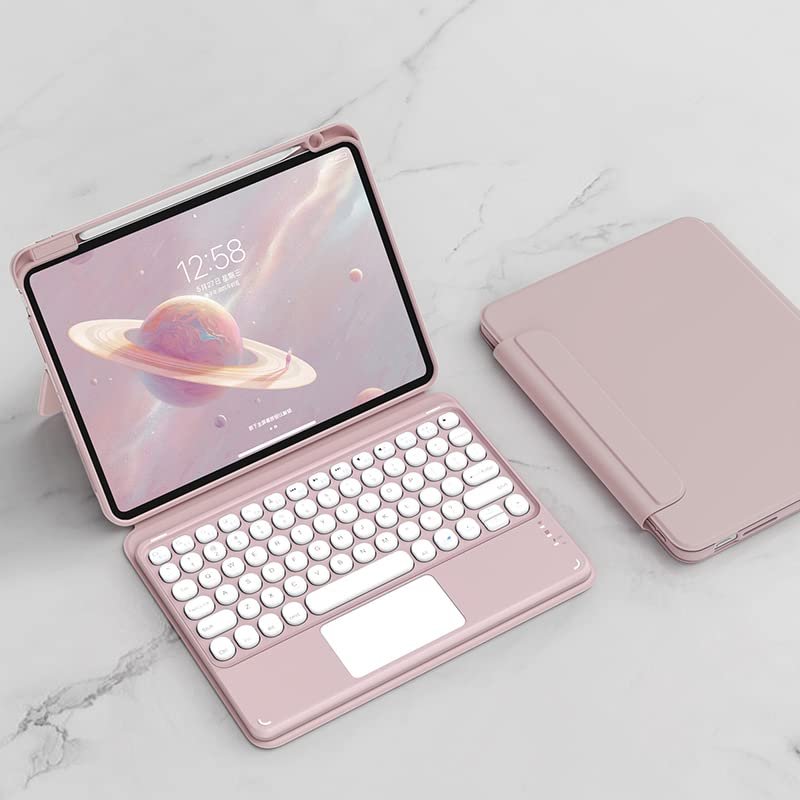 QYiiD Keyboard Case for iPad 9th Generation 2021 10.2 8th/7th, Detachable Magnetic Cover, Vertical Stand & Magnetically Cute Color Round Key Trackpad Keyboard for iPad 9th/8th/7th Gen 2021/2020, Pink