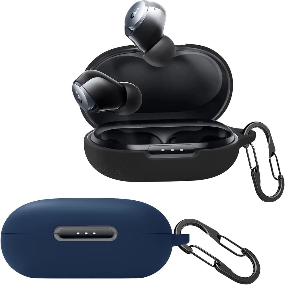 [2 Pack] easyBee Case Compatible with Anker Soundcore Space A40 Bluetooth Headphone Charging Cover with 2 Keychain, Soft Liquid Silicone Ultra Thin Shockproof Protective Kit - Black Blue