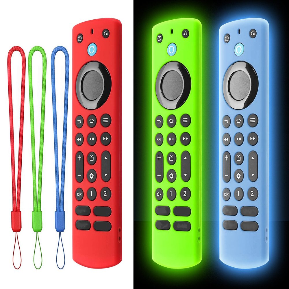 [3 Pack] Climberer Firestick Pro New Cover - Fire TV Voice Remote Pro2025- Shockproof Silicone Protective Case for Improved Grip and Durability (Fluorescent Green + Blue)+ red