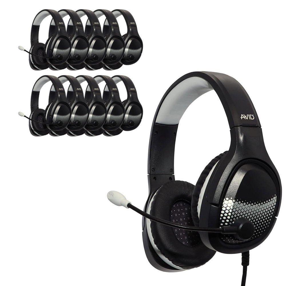 Avid Products AE-79 Deluxe Over-Ear Classroom Computer Stereo Headset USB Plug, Black (20 Pack), Great for Gaming and E-Sports