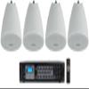 Rockville RCS180-6 Bundle: 180-Watt 6 Zone 70V Commercial Bluetooth Amplifier, (4) PEN-40T White 4 in Hanging Pendant Speakers for Bar Cafe, 5-Items view 1