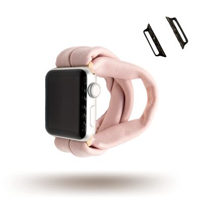 Blush Pink Yoga Band Apple Watch Series 1-8, 38mm 40mm 41mm 42mm 44mm 45mm (Small (wrist smaller than 7.5" inches), Connector Size: 38mm | 40mm | 41mm, Connector Color: Black)