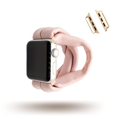 Blush Pink Yoga Band Apple Watch Series 1-8, 38mm 40mm 41mm 42mm 44mm 45mm (Large (wrist larger than 7.5" inches), Connector Size: 38mm | 40mm | 41mm, Connector Color: Rose Gold)