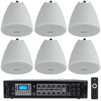 Rockville RCS180-6 180W 6-Zone 70V Amp with 6 PEN-40T White Speakers