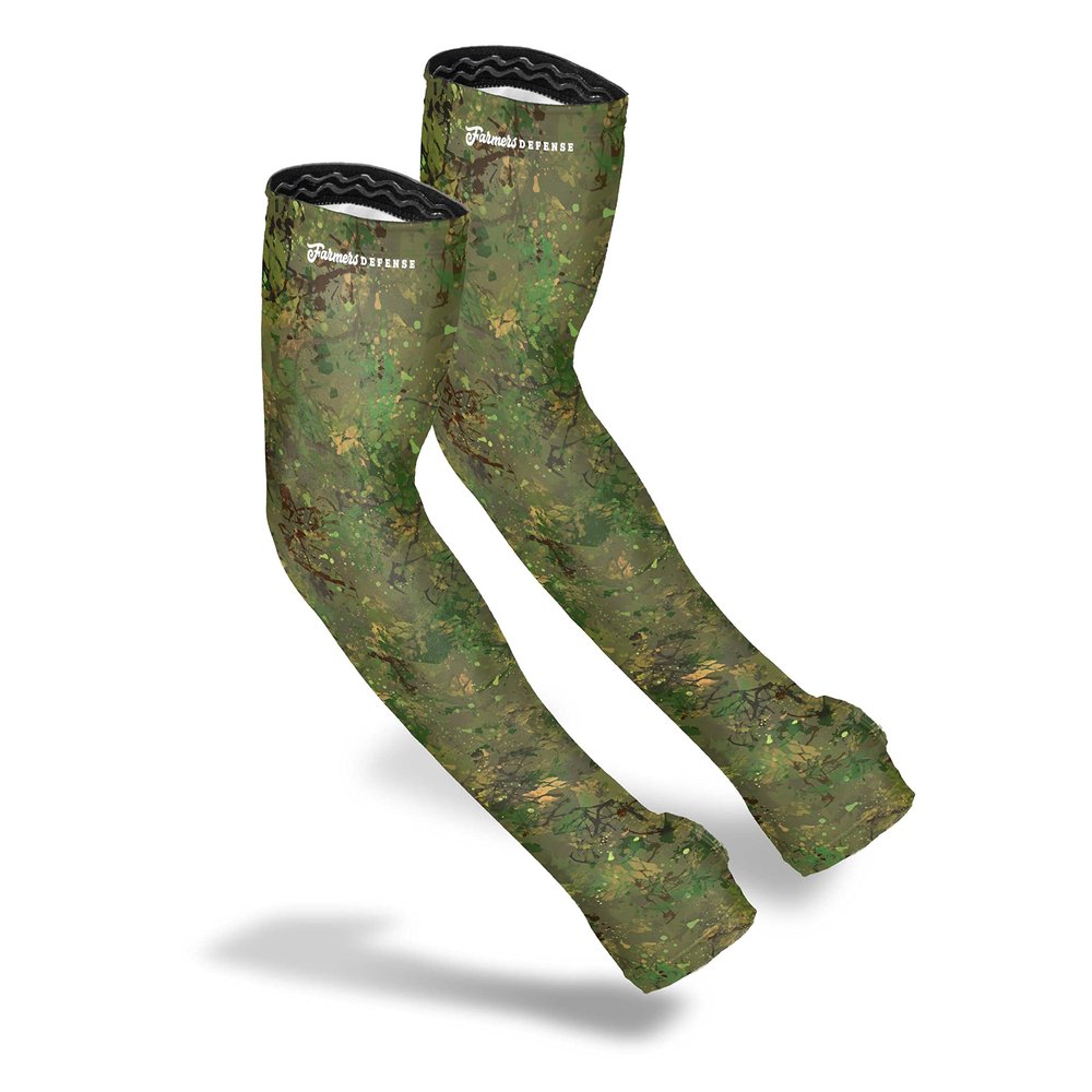 FARMER'S DEFENSE Sleeves | UV Cooling Sleeves for Sun Protection | Premium Anti-Scratch Arm Guard Sleeve for Skin - for Gardening Harvesting Sports Outdoors | Unisex | Green Brush Camo - XS