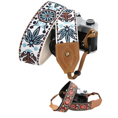Padwa Lifestyle Camera Strap Set - 2" Wide Pure Cotton Jacquard Embroidery Woven Camera Straps for Photographers