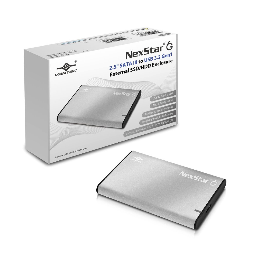 NexStar 6G, 2.5 SATA III to USB 3.2 Gen1 External SSD/HDD Enclosure, ID: Silver