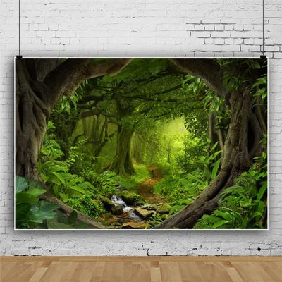 10x6.5ft Vinyl Spring Fairy Enchanted Forest Photography Backdrop Green Dreamland Jungle Forest Background for Photography Safari Wild One Adventure Theme Birthday Baby Shower Backdrop for Photoshoot