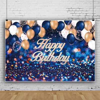20x10ft Vinyl Navy Blue and Gold Happy Birthday Sign Backdrop for Photography, Blue Gold Ballons Glitter Sequin Birthday Photography Background Birthday Party Supplies Background for Child Men Women
