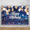 20x10ft Vinyl Navy Blue and Gold Happy Birthday Sign Backdrop for Photography, Blue Gold Ballons Glitter Sequin Birthday Photography Background Birthday Party Supplies Background for Child Men Women view 1
