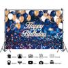 20x10ft Vinyl Navy Blue and Gold Happy Birthday Sign Backdrop for Photography, Blue Gold Ballons Glitter Sequin Birthday Photography Background Birthday Party Supplies Background for Child Men Women view 2