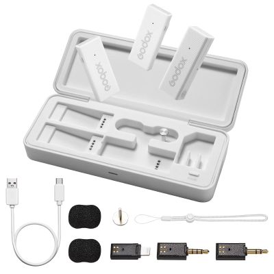 GODOX 2025 Latest Model Movelink Mini LT Kit Wireless Microphone System, 2.4GHz Lavalier Mic 100m(328ft.) Range with Charging Case for iPhone, Camera, Vlogger, Youtuber, Interviewer(White)