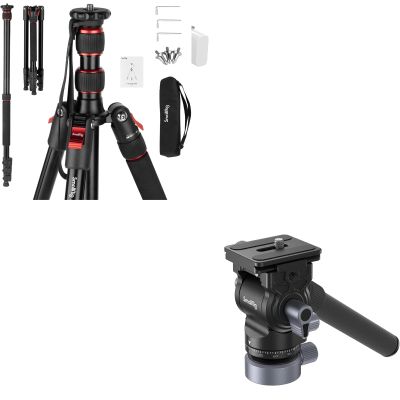 BundleSmallRig T-10 Camera Tripod, 68" Foldable Aluminum Tripod & Monopod and CH20 Video Head with Leveling Base