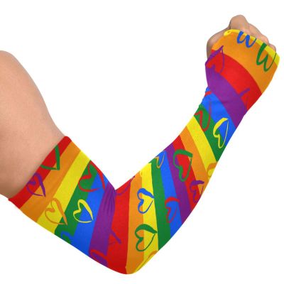 Dussdil Rainbow Hearts Gardening Arm Sleeves Gay Pride Farmhouse Sleeves UV Sun Protection Cooling Arm Sleeves for Garden Farm Women Men with Thumb Hole