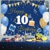 10th Birthday Decorations Backdrop Banner for Boys/Girls Happy 10 Years Old Fabric Sign Poster, Blue Photography Background 10th Birthday Party Supplies, 59"x35.4" view 3