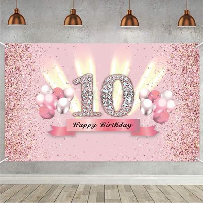 10th Birthday Decorations for Girls Happy 10th Birthday Backdrop Banner Party Deco Girl 10 Years Old Anniversary Par ty Fabric Sign Poster Pink Photo Background Part y Supplies, 59"x35.4"