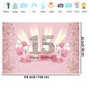 15th Birthday Decorations for Girls 15 Years Old Anniversary Party Fabric Sign Poster Pink Photo Background 15th Birthday Party Supplies, 59"x35.4" view 2