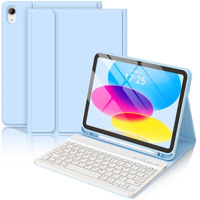 BQSS for iPad (A16) 11th 10th Generation Case with Keyboard, Auto Wake/Sleep, Detachable Wireless Bluetooth Keyboard Case with Pencil Holder for iPad 11-inch A16 2025 10th Gen 10.9 Inch 2022 (Blue)