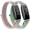 2 Pack Nylon Ace 3 Bands Compatible with Fitbit Ace 3 Straps - Soft Skin-Friendly Breathable Colorful Ace 3 Bands for Watch Band Wrist Strap Bracelet Accessories (Green+Pink Sand) view 1