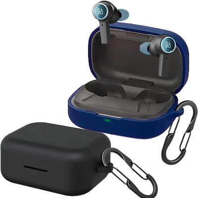 [2 Pack] easyBee Case Compatible with Beoplay EX Earbuds Charging Cover, with 2 Keychain and 2 Anti-Lost Strap, Soft Liquid Silicone Ultra Thin Shockproof Protective Kit - Black Blue