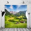 BELECO 10x6.5ft Fabric Dolomites Alps Mountain Nature Backdrop Picturesque Green Hills Village Grassland Photography Background Bridal Shower Wedding Photo Banner Wallpaper Outdoor Camping Backdrop view 2