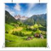 BELECO 10x6.5ft Fabric Dolomites Alps Mountain Nature Backdrop Picturesque Green Hills Village Grassland Photography Background Bridal Shower Wedding Photo Banner Wallpaper Outdoor Camping Backdrop view 3