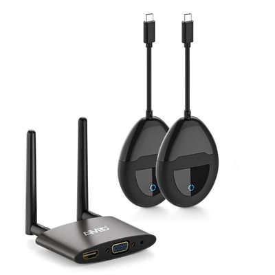 HDMI Wireless Transmitter*2 and Receiver 4K, USB C & HDMI Dual Transmit Ports, VGA Dual Screens, 2.4/5Ghz Streaming Smooth Video/Audio for Mac, Cable Box, Samsung Phone, Netflix, 165FT
