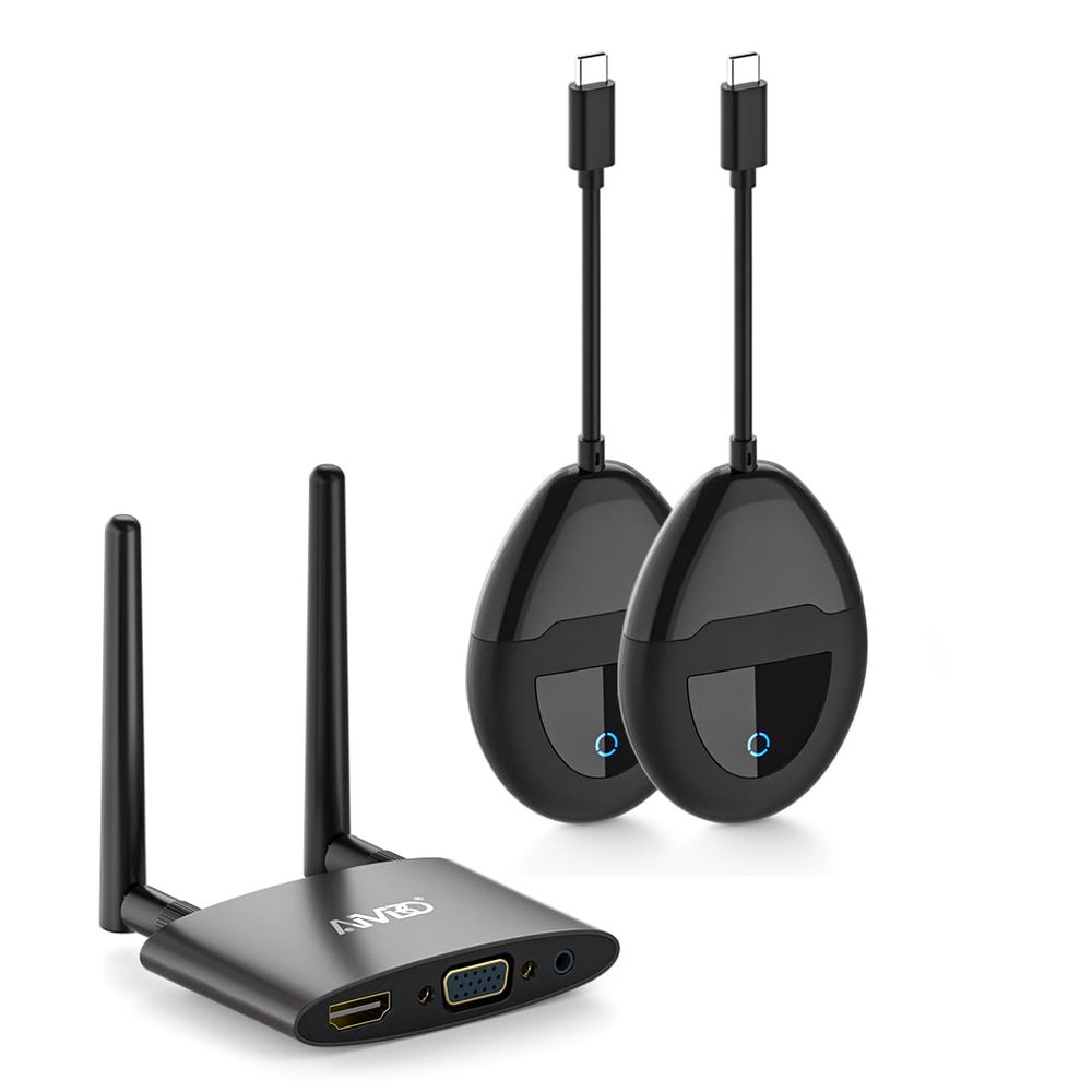 HDMI Wireless Transmitter*2 and Receiver 4K, USB C & HDMI Dual Transmit Ports, VGA Dual Screens, 2.4/5Ghz Streaming Smooth Video/Audio for Mac, Cable Box, Samsung Phone, Netflix, 165FT