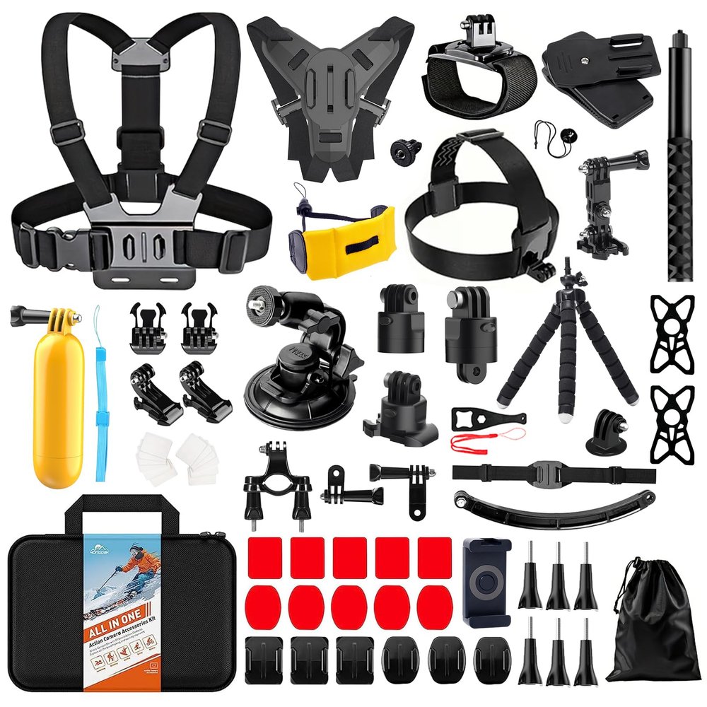 HONGDAK 70in1 Upgrade Action Camera Accessories Kit Compatible with GoPro Hero 13 12 11 10 9 8 7 6 5 4 Max 11 mini Insta360 X5 X4 X3 GO3 DJI Osmo Action 6 5Pro 4 3 AKASO Sony Sports DV