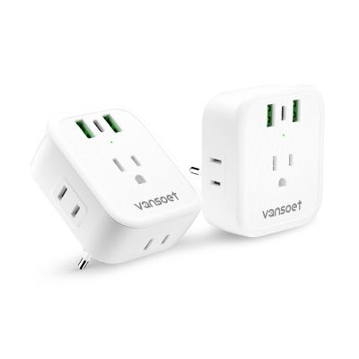 [2-Pack] European Travel Plug Adapter, International Power Plug Adapter with USB C 20W 4 Outlets 3 Fast Charge Ports (PD&QC), Type C Plug Adapter Travel Essentials to Europe Spain Italy France Germany