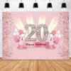 20th Birthday Decorations for Women 20 Years Old Anniversary Party Fabric Sign Poster Pink Photo Background 20th Birthday Party Supplies, 59"x35.4" view 1