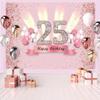 25th Birthday Decorations for Women 25 Years Old Anniversary Party Fabric Sign Poster Pink Photo Background 25th Birthday Party Supplies, 59"x35.4" view 2