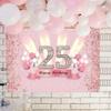 25th Birthday Decorations for Women 25 Years Old Anniversary Party Fabric Sign Poster Pink Photo Background 25th Birthday Party Supplies, 59"x35.4" view 3