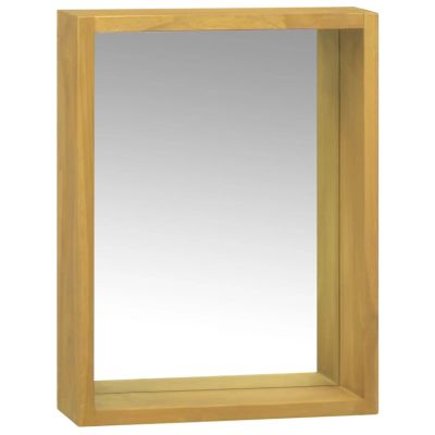 Tidyard Mirror Cabinet, Solid Teak Wood Wall Mounted with Glass Shelf, Medium Size Bathroom Storage for Home Decor