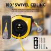 EP Retractable Extension Cord Reel,75 Feet 14 AWG/3C SJTOW Heavy Duty Power Cord,10 AMP Circuit Breaker, 3-Lighted Triple Outlets,Ceiling or Wall Mount Use Indoor, Yellow view 3
