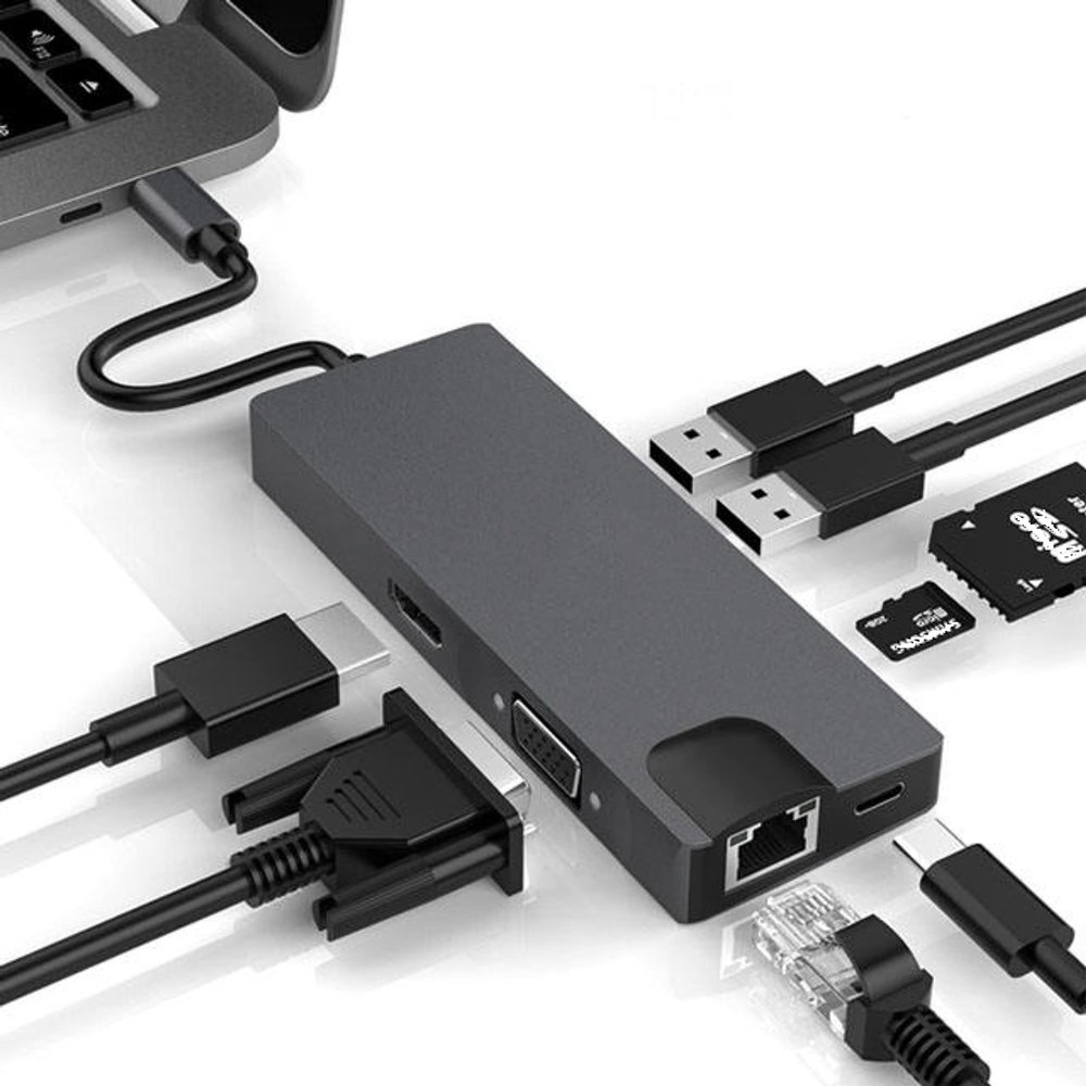 FDBV Docking Station USB Type C Hub Adapter 8 in 1 RJ45 1000M Gigabit Ethernet PD Charging HDMI 4K VGA 2*USB3.0 SD/TF Multi-Function for Windows 7/8 / 8.1/10, macOS X v10.0 or Above