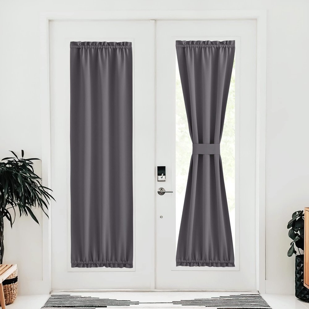 NICETOWN Grey French Door Curtain for Front Glass Door,80 Inch Long