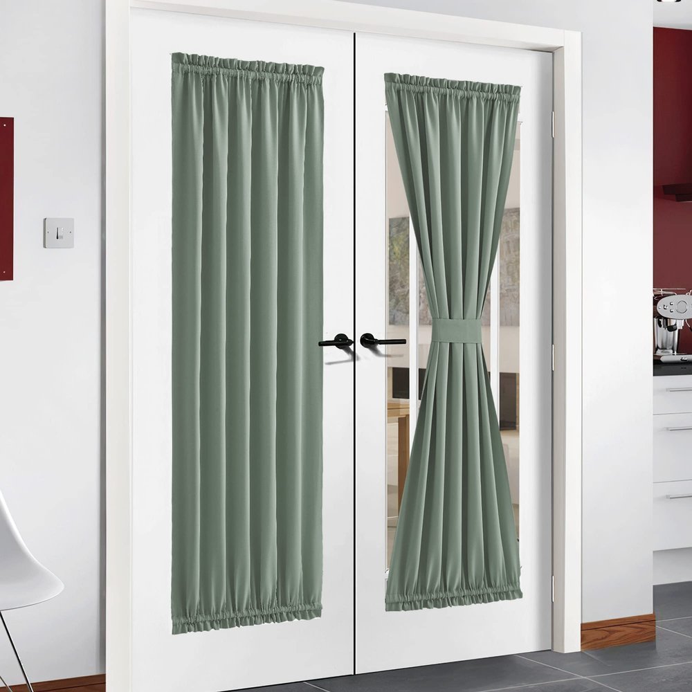 NICETOWN Greyish Green French Door Curtain for Patio Glass Window Cover