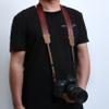 Padwa Lifestyle Burgundy Red Camera Strap -1.5" Wide Crazy Horse Cowhide Ends Camera Straps for All DSLR Cameras,Universal Adjustable Pure Cotton Woven Shoulder Neck Strap,Great Gift for Photographers view 2