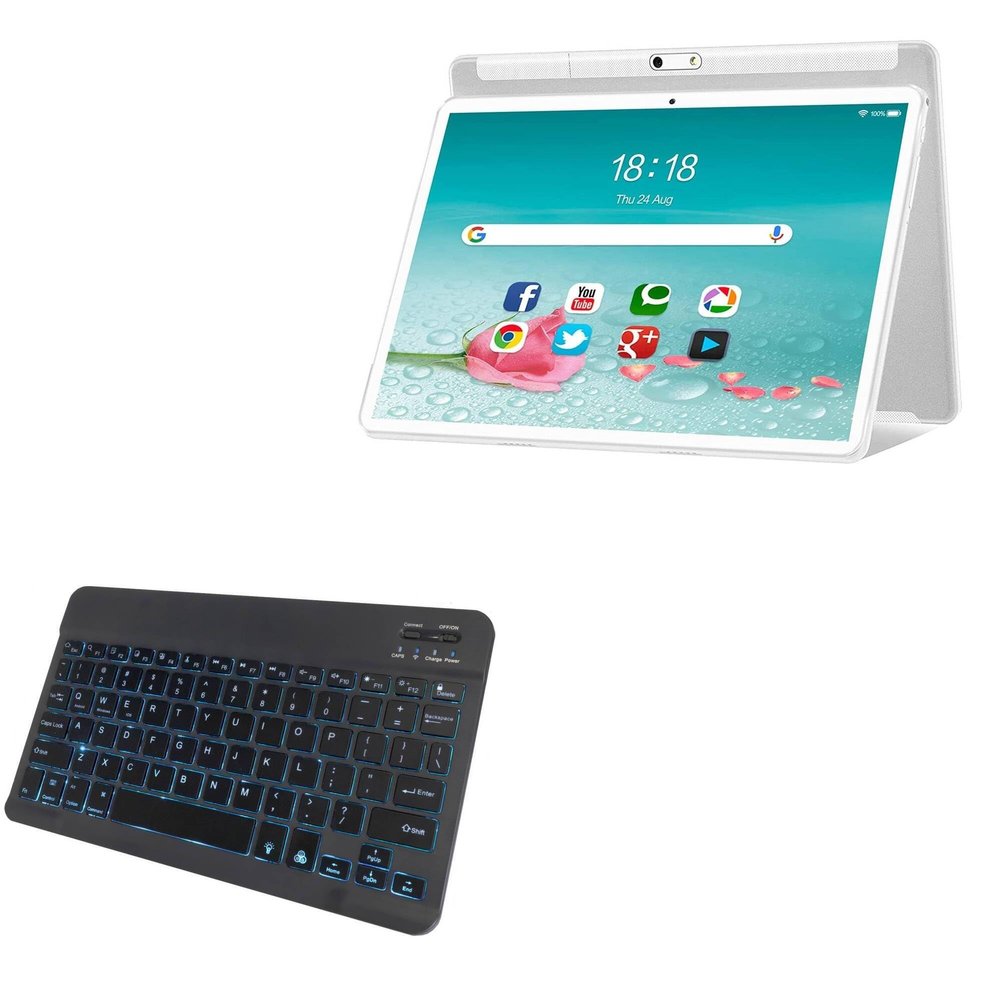 BoxWave Keyboard Compatible with BAIWOYER Android 11 Tablet K118 (10.1 in) - SlimKeys Bluetooth Keyboard - with Backlight, Portable Slim LED 7 Colors - Jet Black