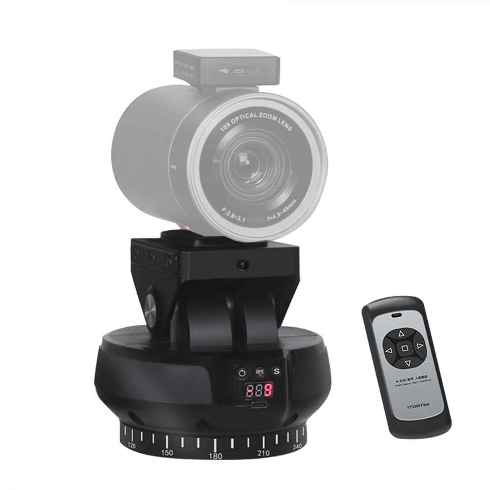 Andoer YT1200 Face Motorized Pan Tilt Head 2-axis Panoramic Head AI Smart Face Tracking 360 Degrees Rotation Panoramic Tripod Head Wireless Remote Control 9 Levels Adjustable Speed 1kg Load Capacity