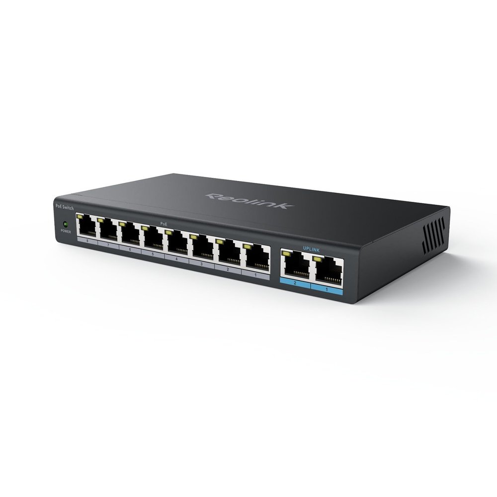 REOLINK PoE Switch with 8 PoE and 2 Gigabit Uplink Ports, Ideal for REOLINK RLN36 NVR and Power Over Ethernet IP Cameras, IEEE802.3af/at, Metal Casing, Desktop/Wall Mount, RLA-PS1