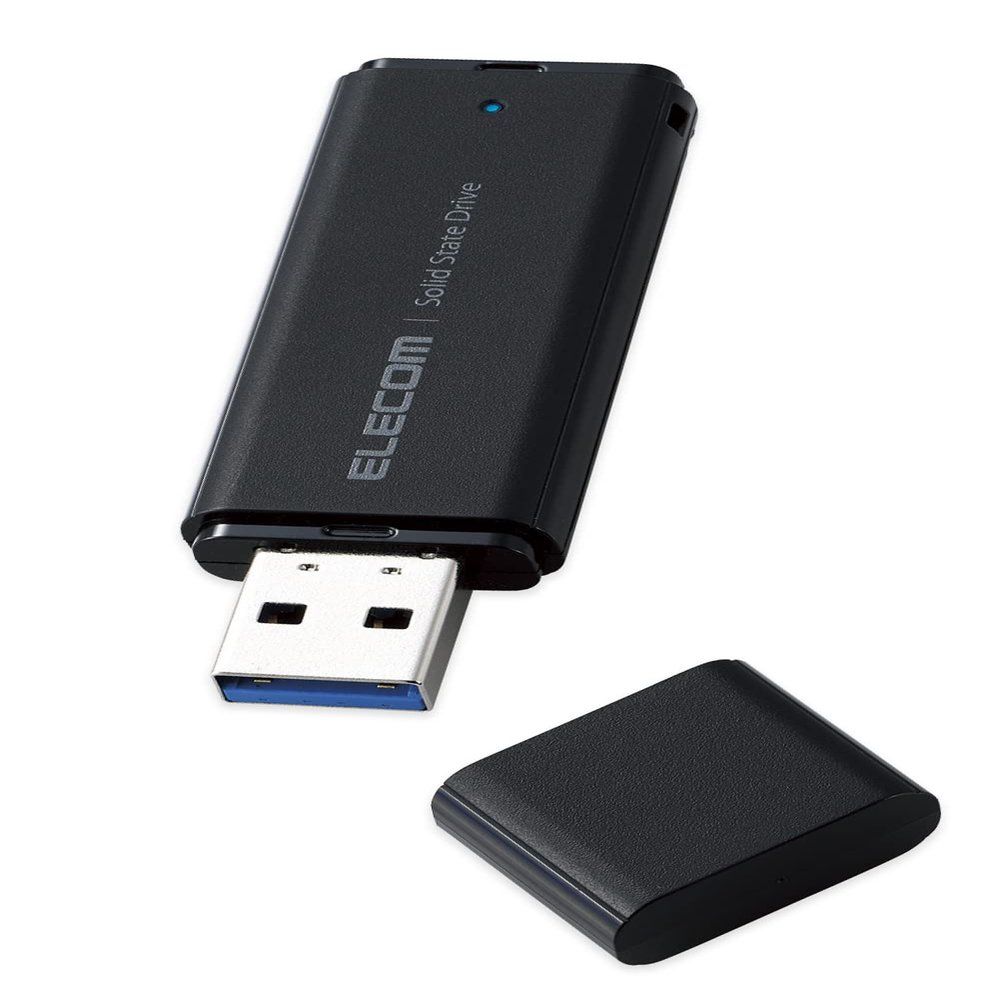  Elecom ESD-EMC1000GBK External SSD, 1TB Portable, USB 5Gbps / USB 3.2 (Gen2), Small, Cap Type, Black